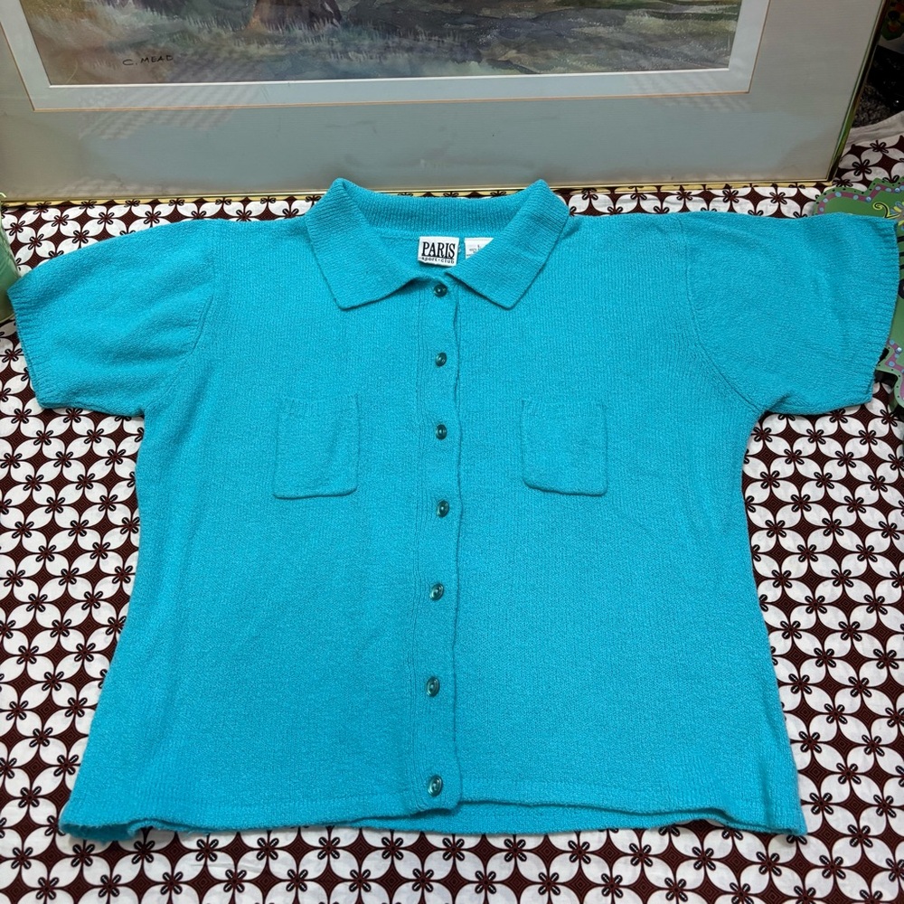 Turquoise Button-Up Short Sleeve Shirt